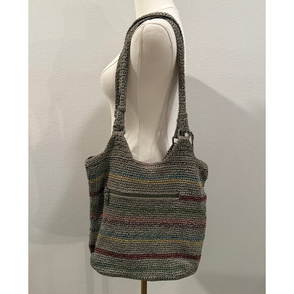 The SAK Voyager Crochet Striped Belle Shoulder Tote Beach Bag Purse Boho Hippie - Picture 2 of 8